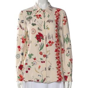 Tory Burch Southwestern Print Cream Floral Button Down Shirt